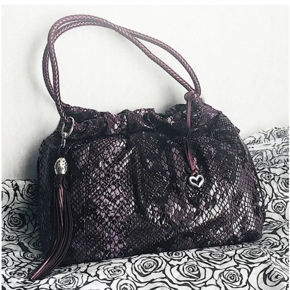 Brighton Purple Nolita Python Embossed Leather Shoulder Bag With Dust Bag NWT - Picture 3 of 14